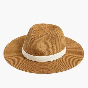 J. Crew Packable straw hat Brown Wide-Brim Hat with white Band M-L